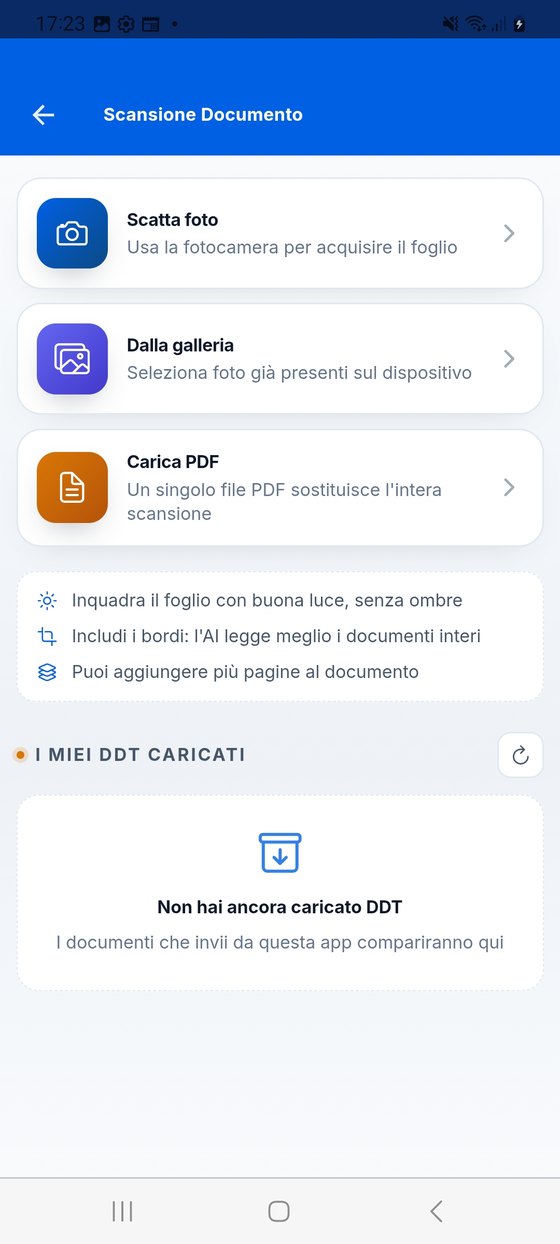 Scan DDT: foto, galleria o PDF del documento.