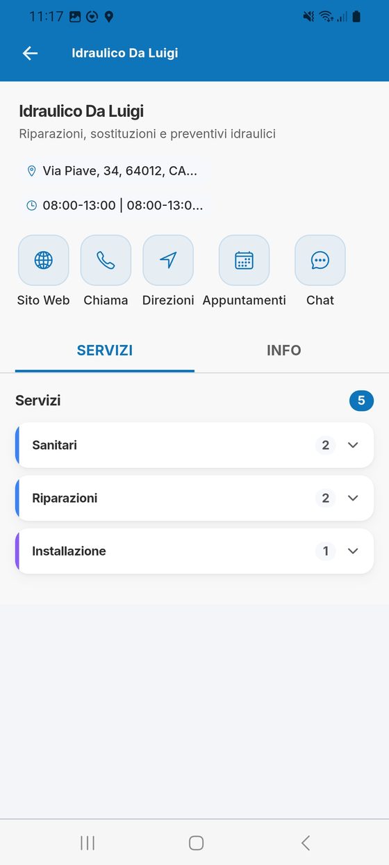 Scheda attività: contatti e servizi.