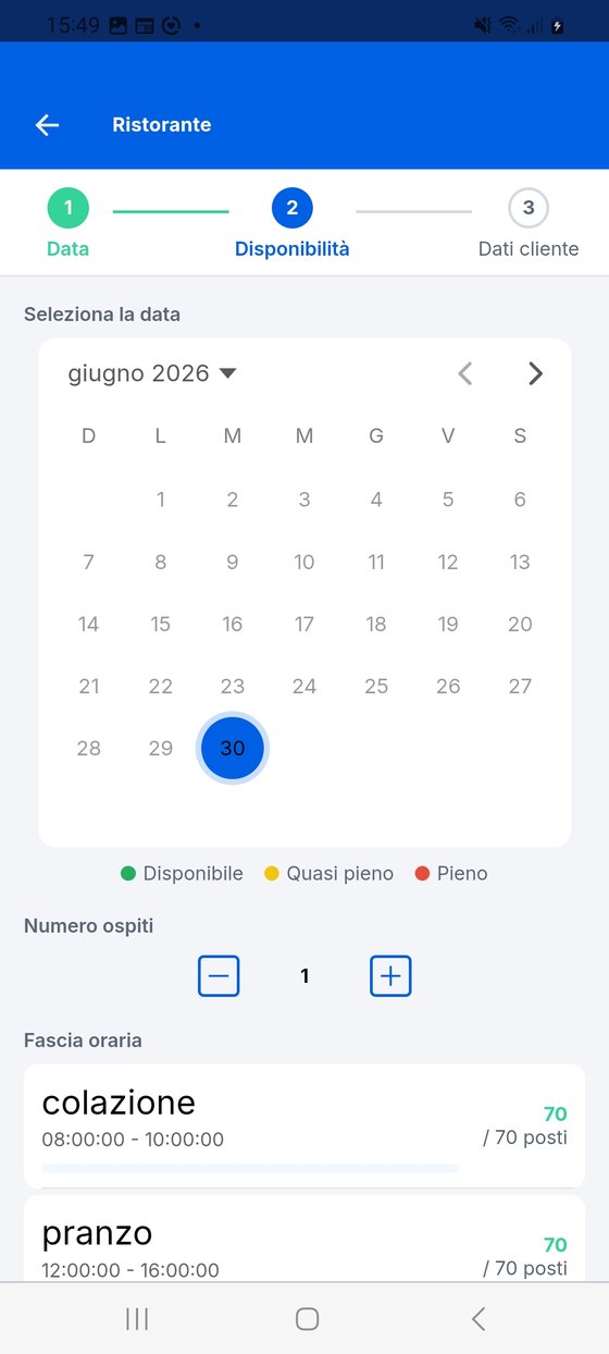 Sceglie data, ospiti e fascia oraria.