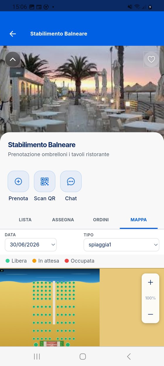 Sceglie l'ombrellone sulla mappa.